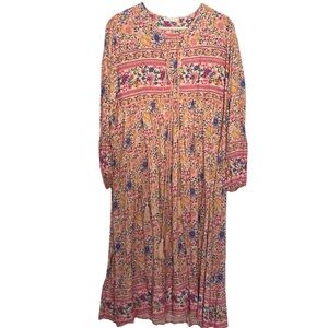 R. Vivimos Dress Large 12/14 Boho Floral Peasant Cottagecore Prairie Midi Tassel
